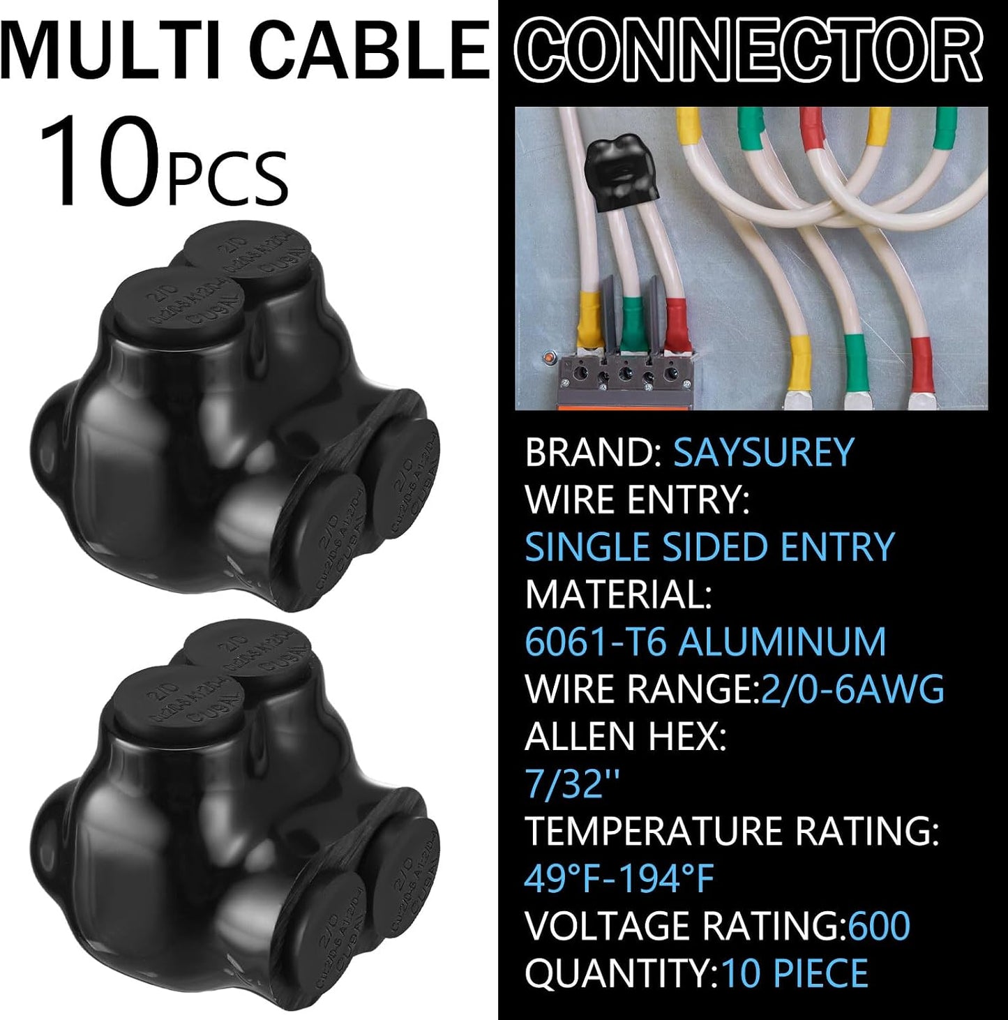 10 Conectores Cable 2-6 AWG Entrada Única 2 Puertos