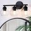 Lámpara tocad. baño 3 luces negra vidrio globo estilo granja