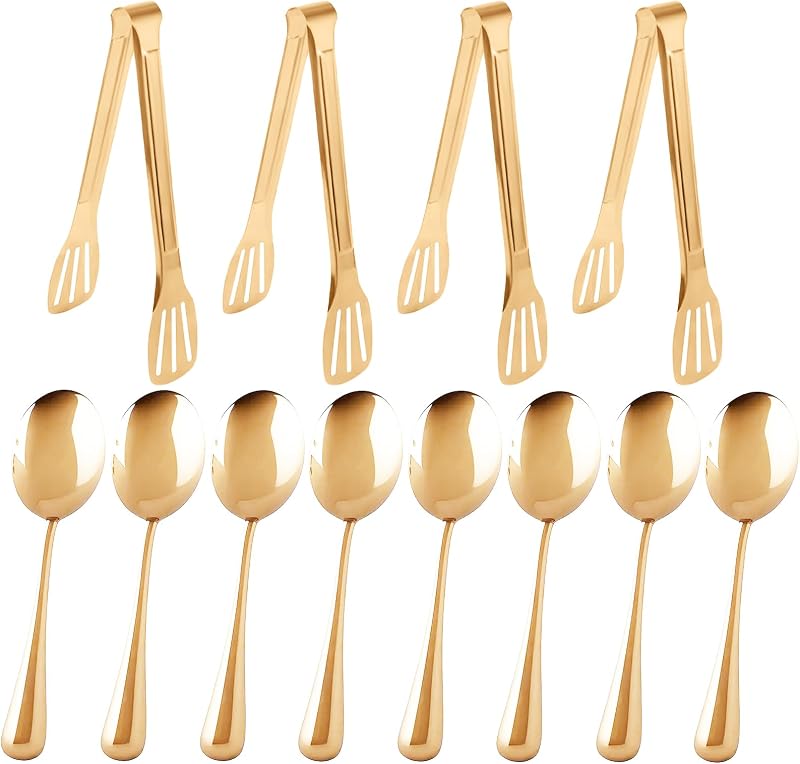 Set 12 Utensilios Acero Inox Dorado para Bufé Catering