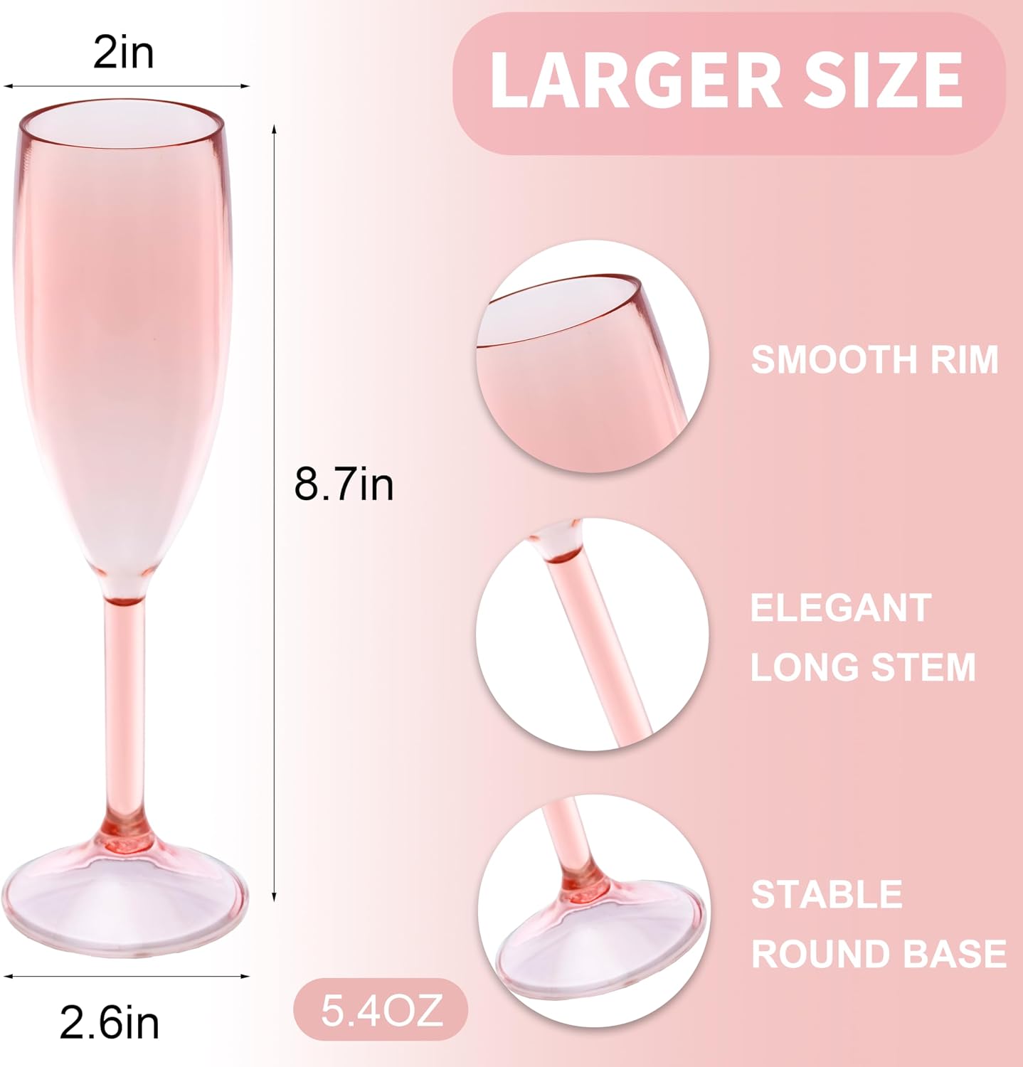 12 Vasos Champán Plástico Rosa 5.4oz para Fiesta Boda