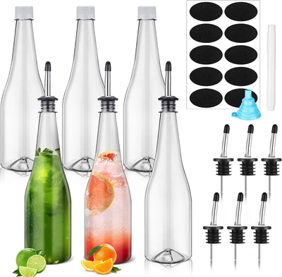 6 Botellas Plástico Cuello Largo 25oz Con Tapas Boquilla Conica
