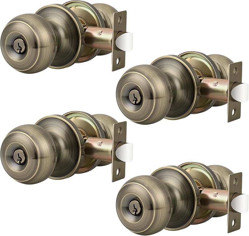 4 Pomos Puerta Entrada Cerradura Latón Antiguo 3 Llaves