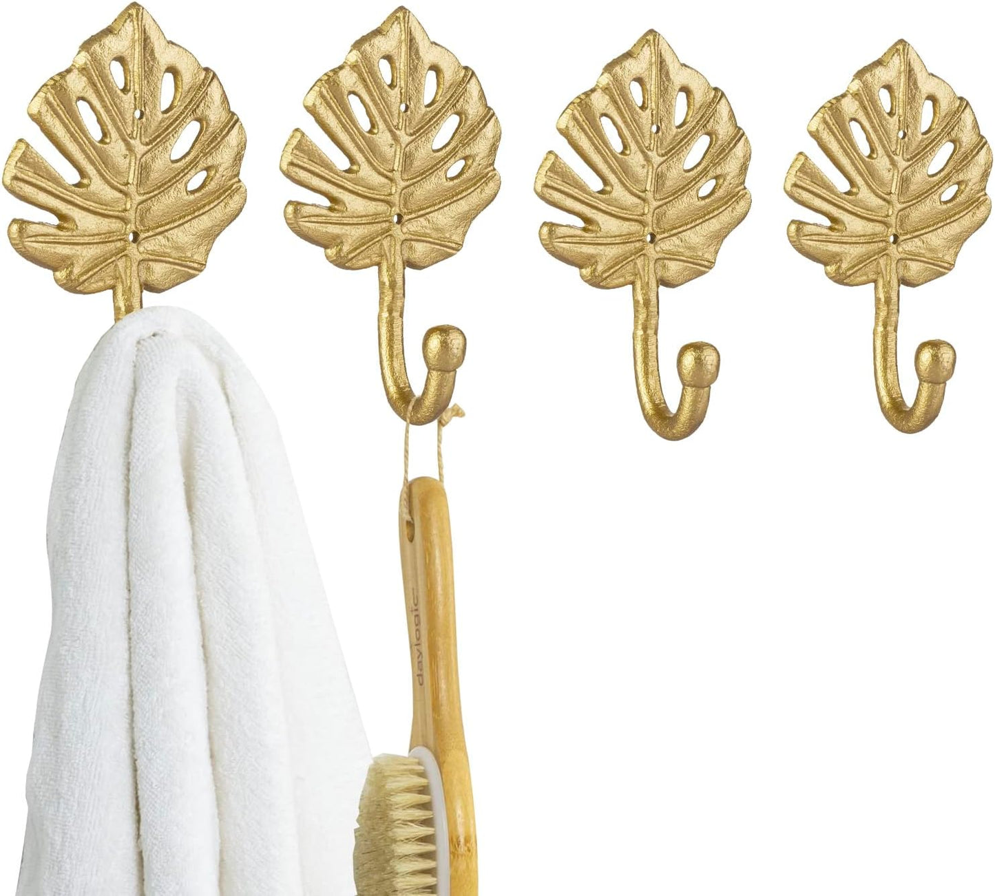 Ganchos pared diseño vintage hojas oro metal set 4