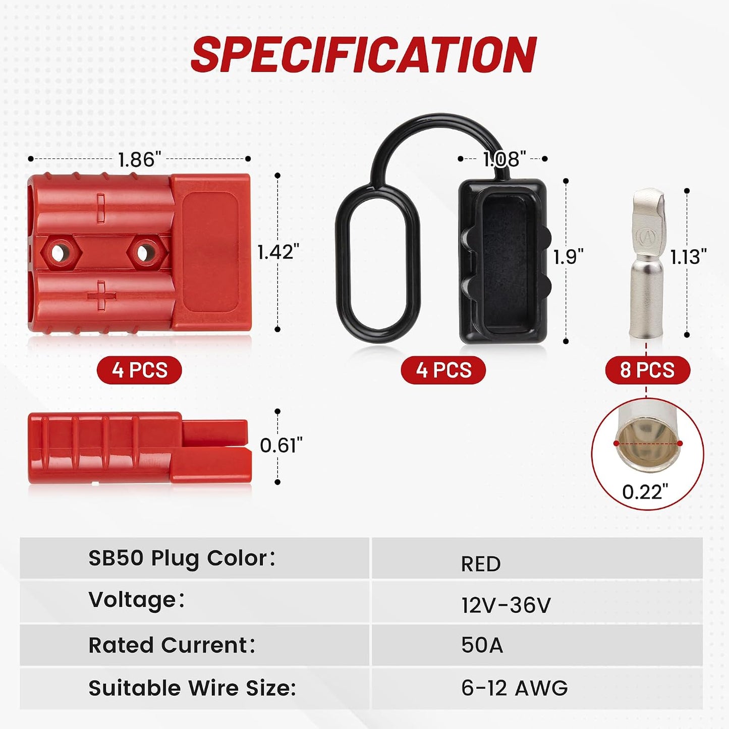 Conector batería 50A 6-12 AWG tipo Anderson SB50