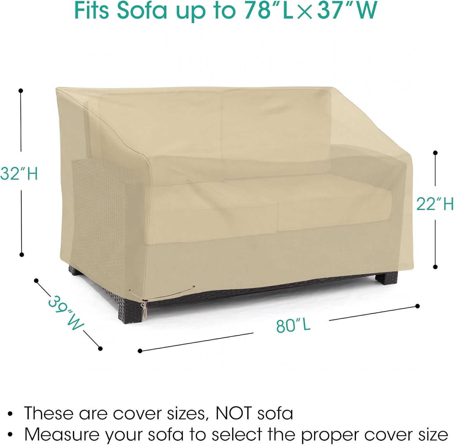 Funda sofá patio impermeable 80x39x32pulg