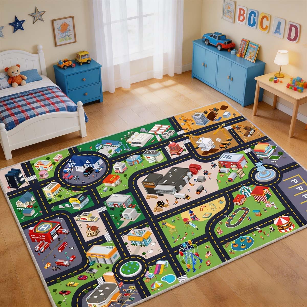 Alfombra infantil con mapa ciudad 47x70pulg