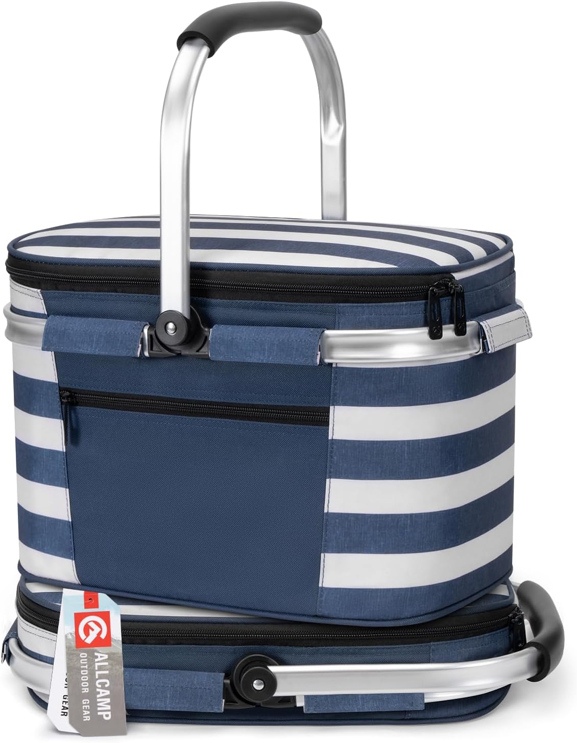 Cesta picnic aislada plegable con cestas extraíbles azul blanco