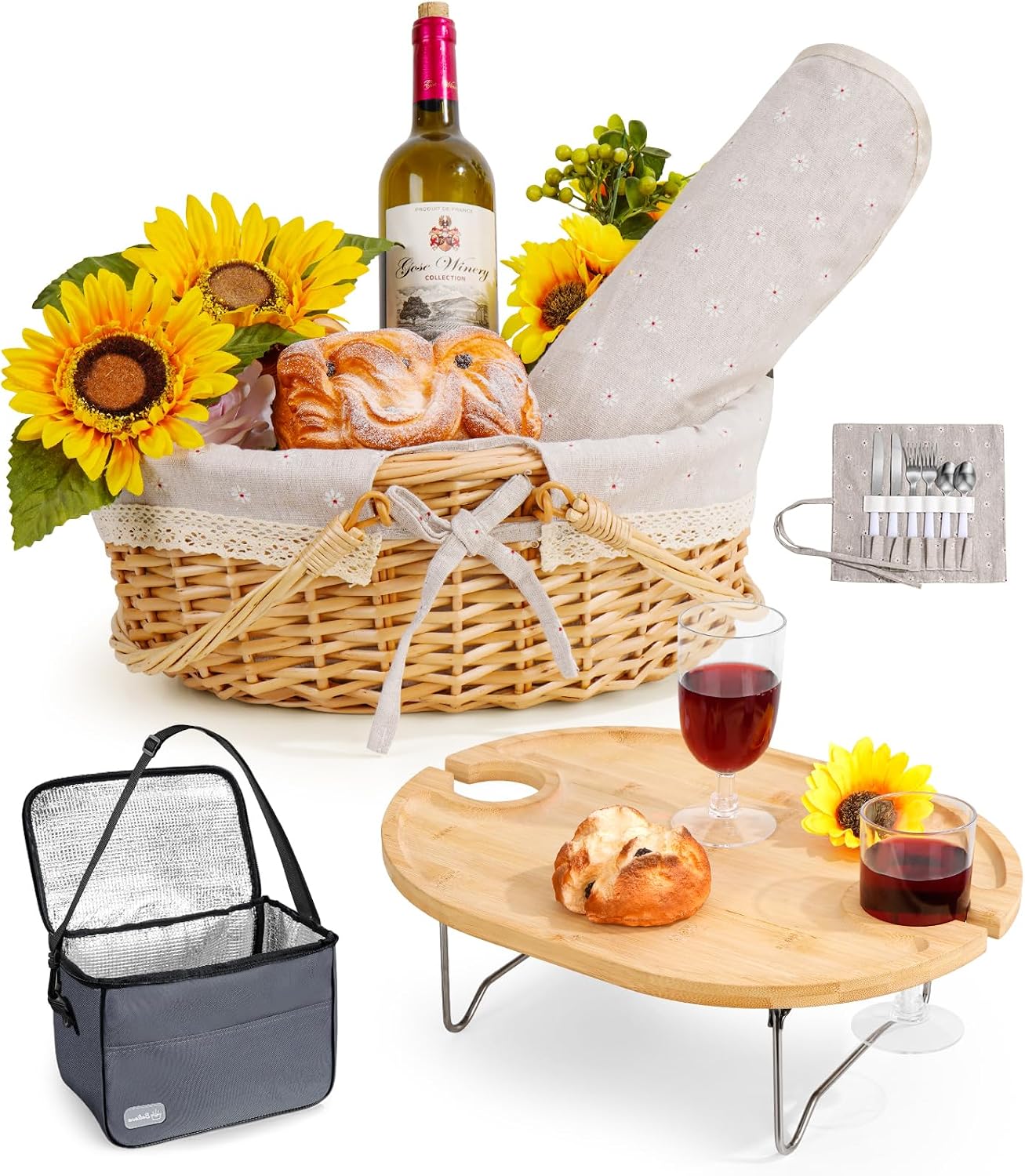 Cesta picnic con mesa manta bolsa enfriadora plegable