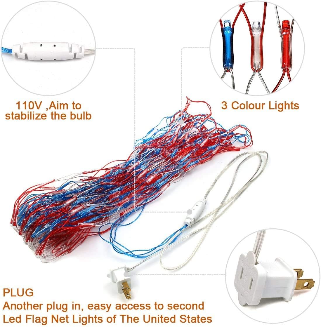 Luces LED bandera americana 420 luces 4 de julio