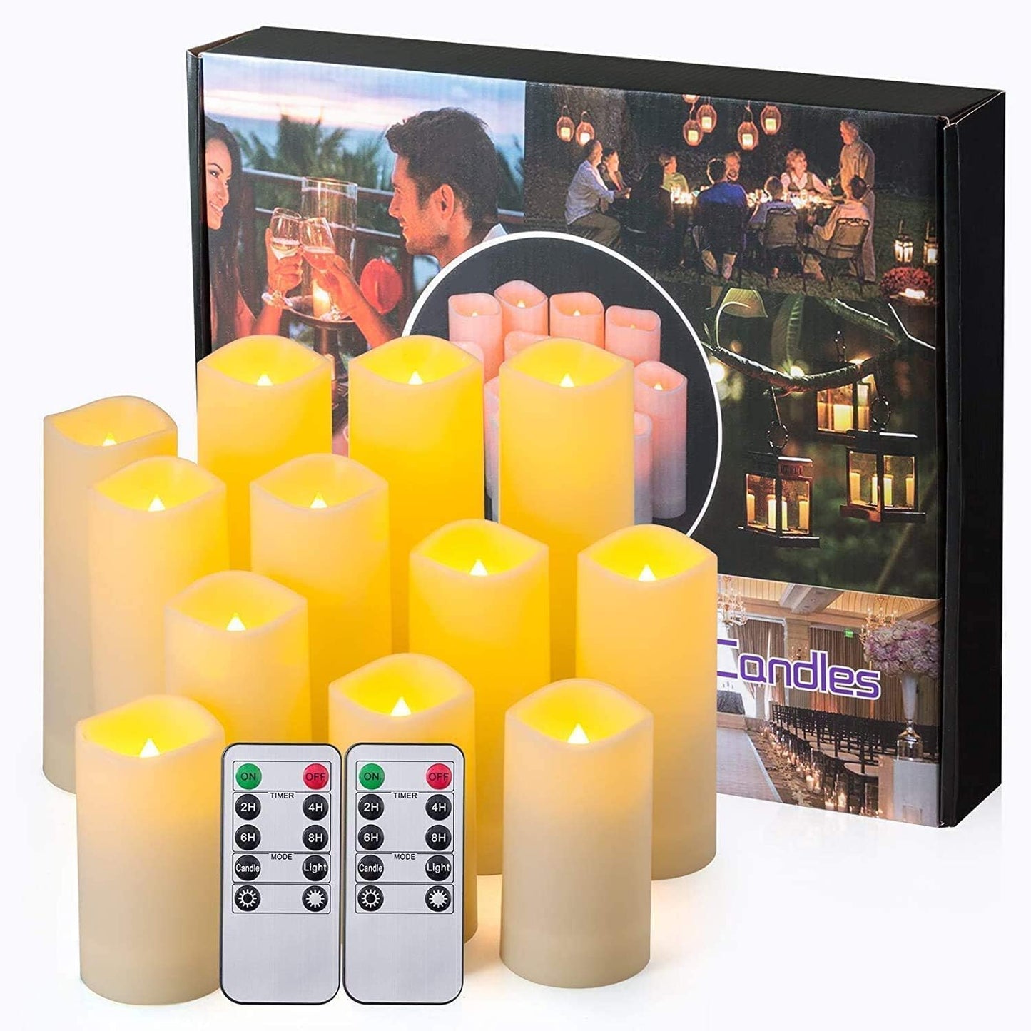 12 Velas LED Sin Llama con Control Remoto 2.2''x4''-7''