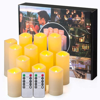12 Velas LED Sin Llama con Control Remoto 2.2''x4''-7''