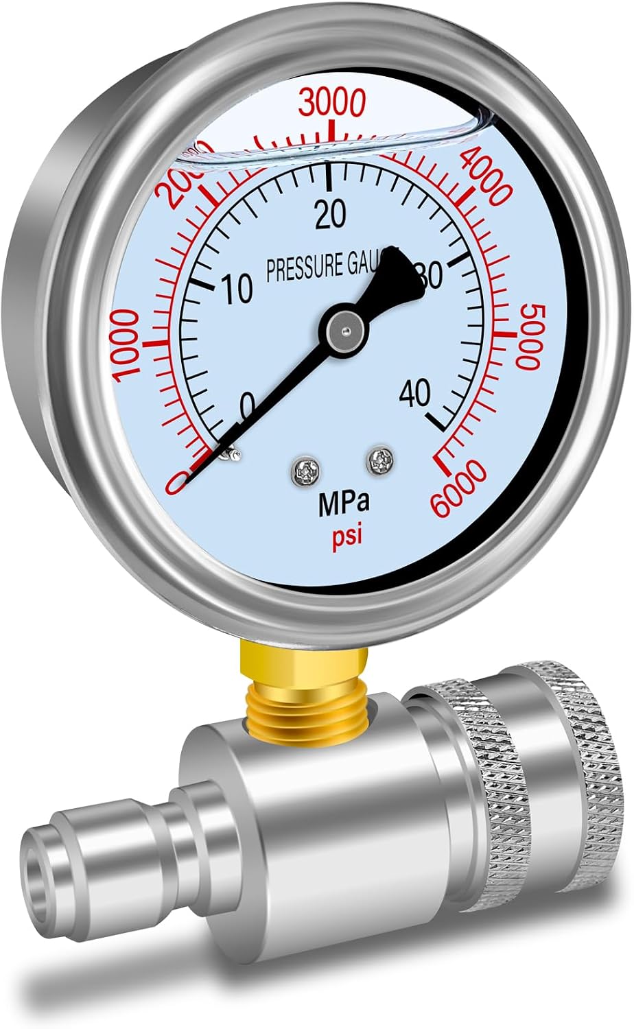 Kit manómetro lavadora presión 3/8" acero inox 6000PSI
