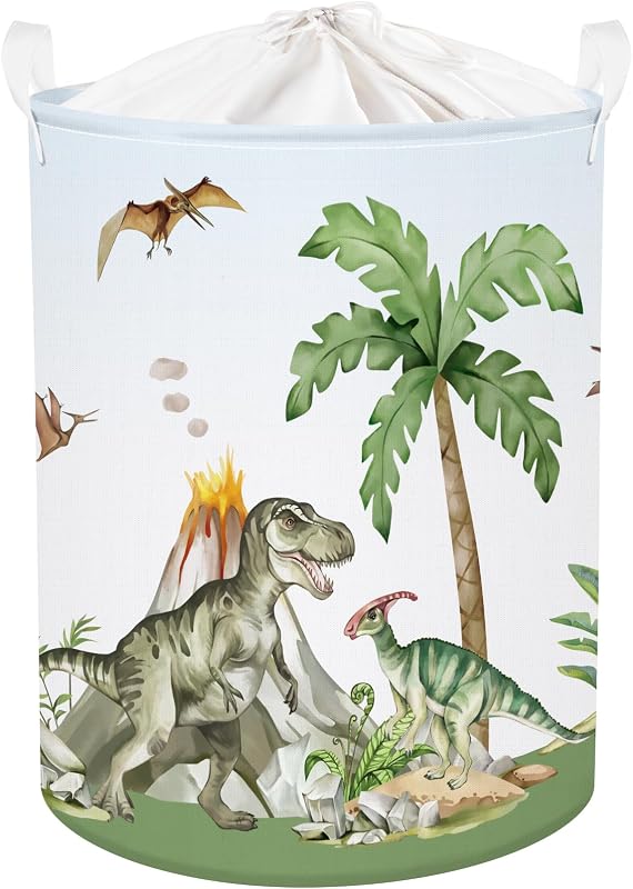 Cesta lavandería plegable dinosaurios para bebé 63l verde