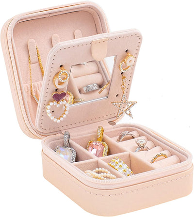 Estuche joyas viaje con espejo rosa