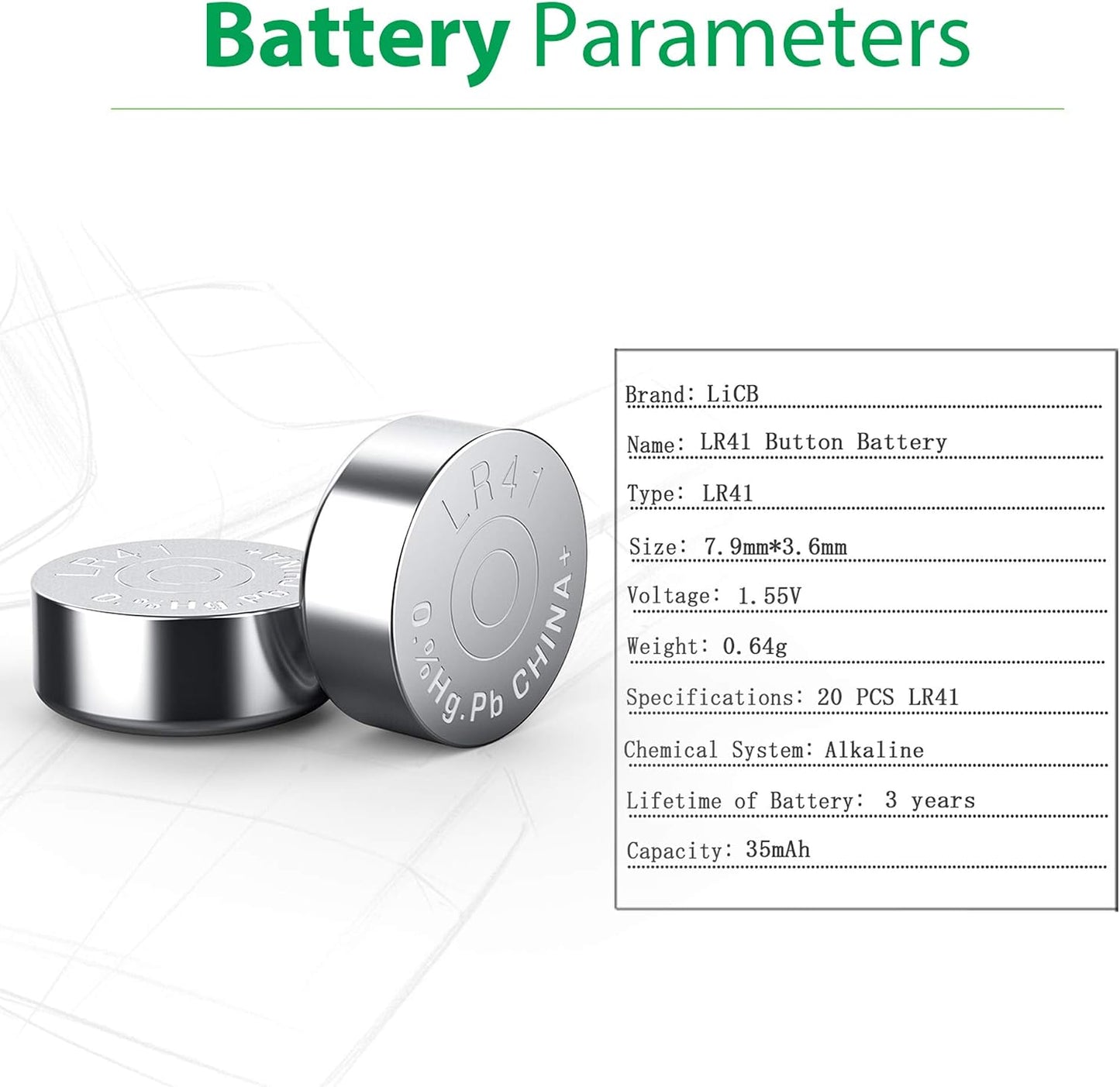 Pack 20 pilas botón LR41 AG 1.5V
