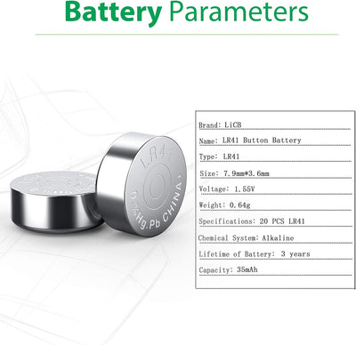 Pack 20 pilas botón LR41 AG 1.5V