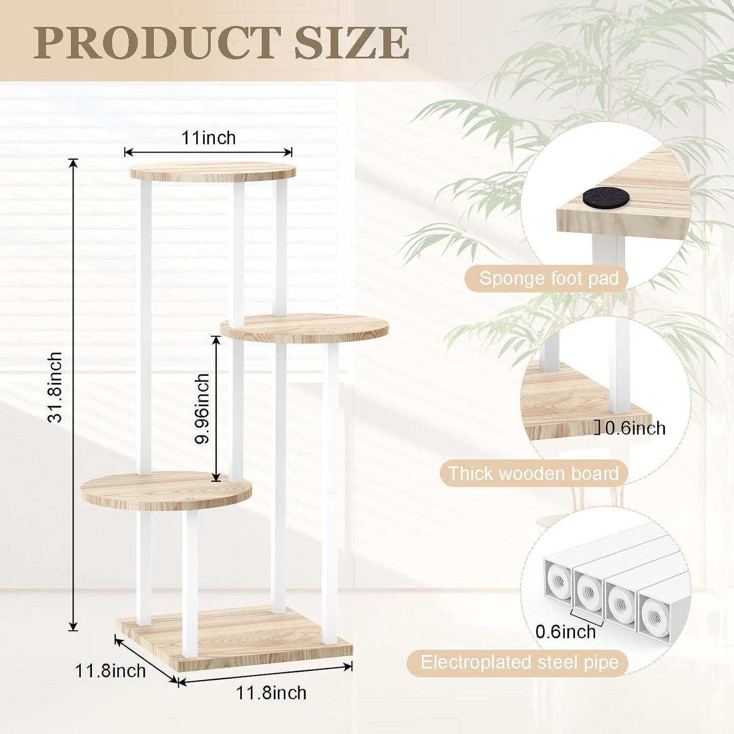 Soporte para plantas 4 niveles metal blanco y madera sala