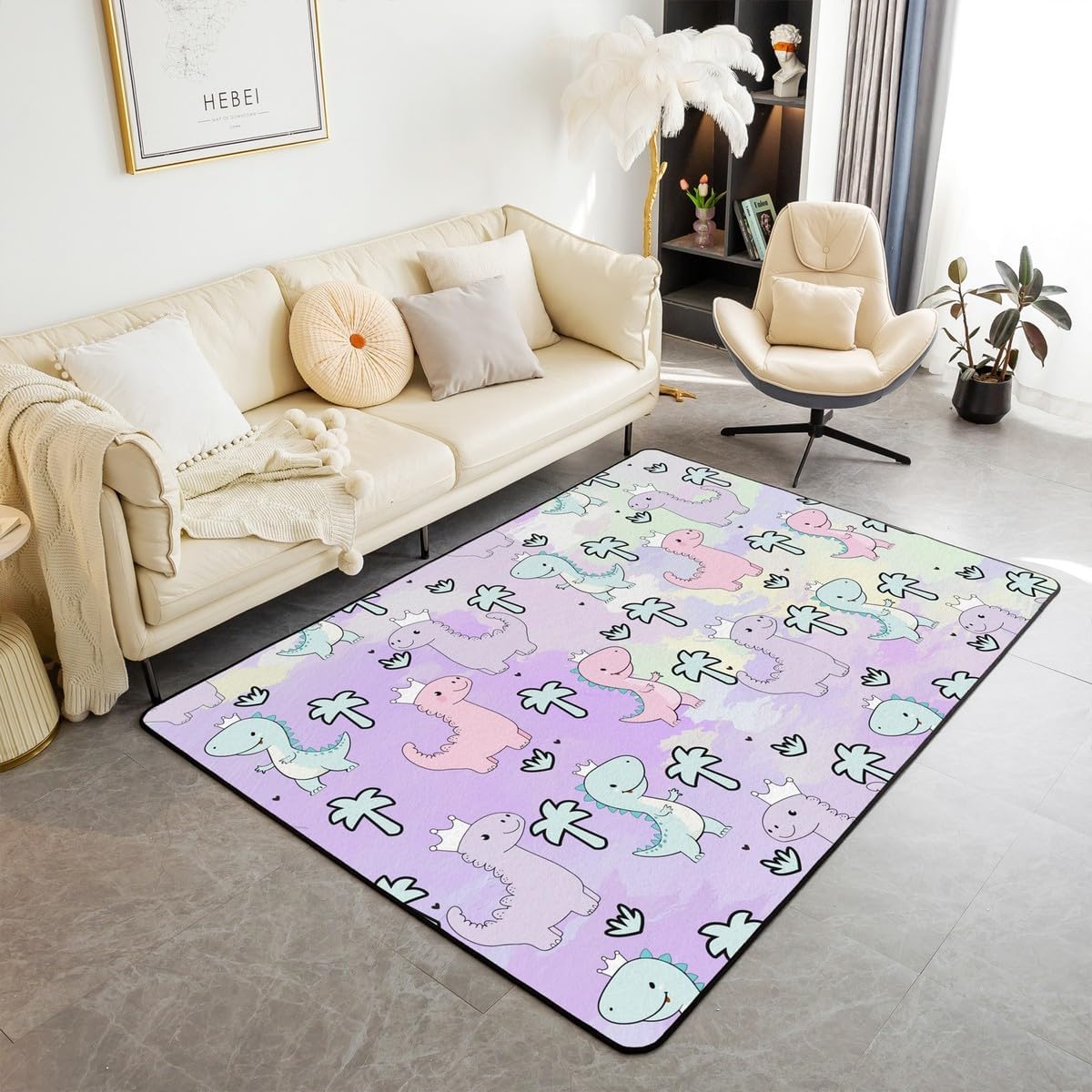 Alfombra dinosaurio Kawaii 5x7ft para niños dormitorio