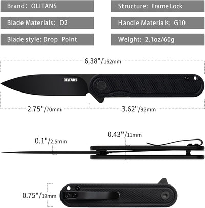Cuchillo bolsillo G040 acero D2 2.75pulg mango G10 2.1oz