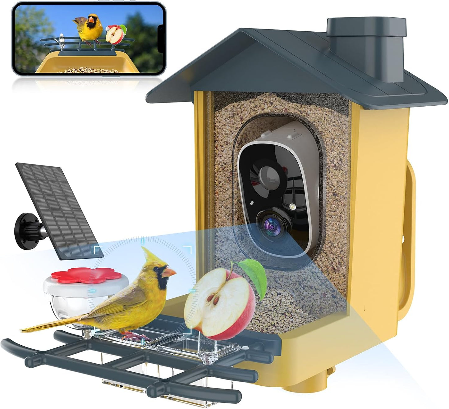 Comedero pájaros con cámara IA 2K y panel solar