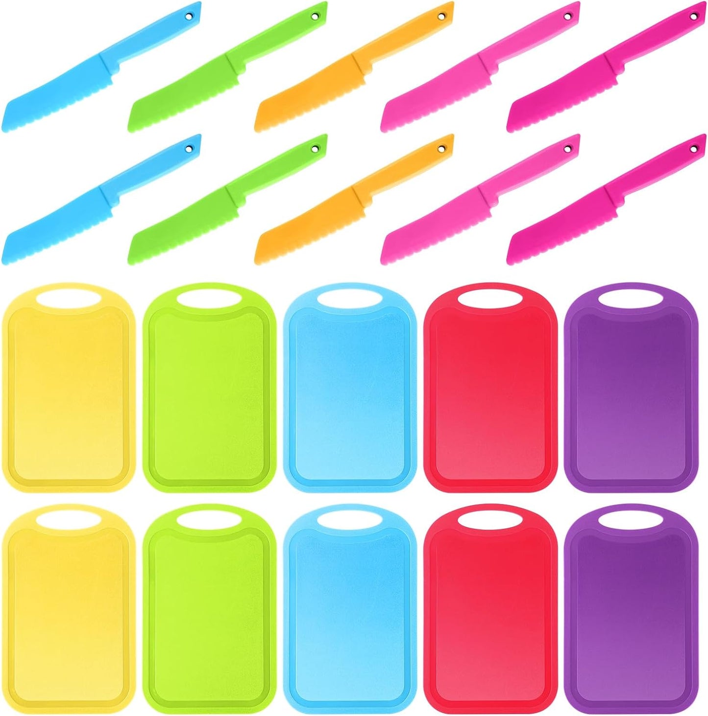 Set 20 cuchillos plástico niños con tablas cortar cocina