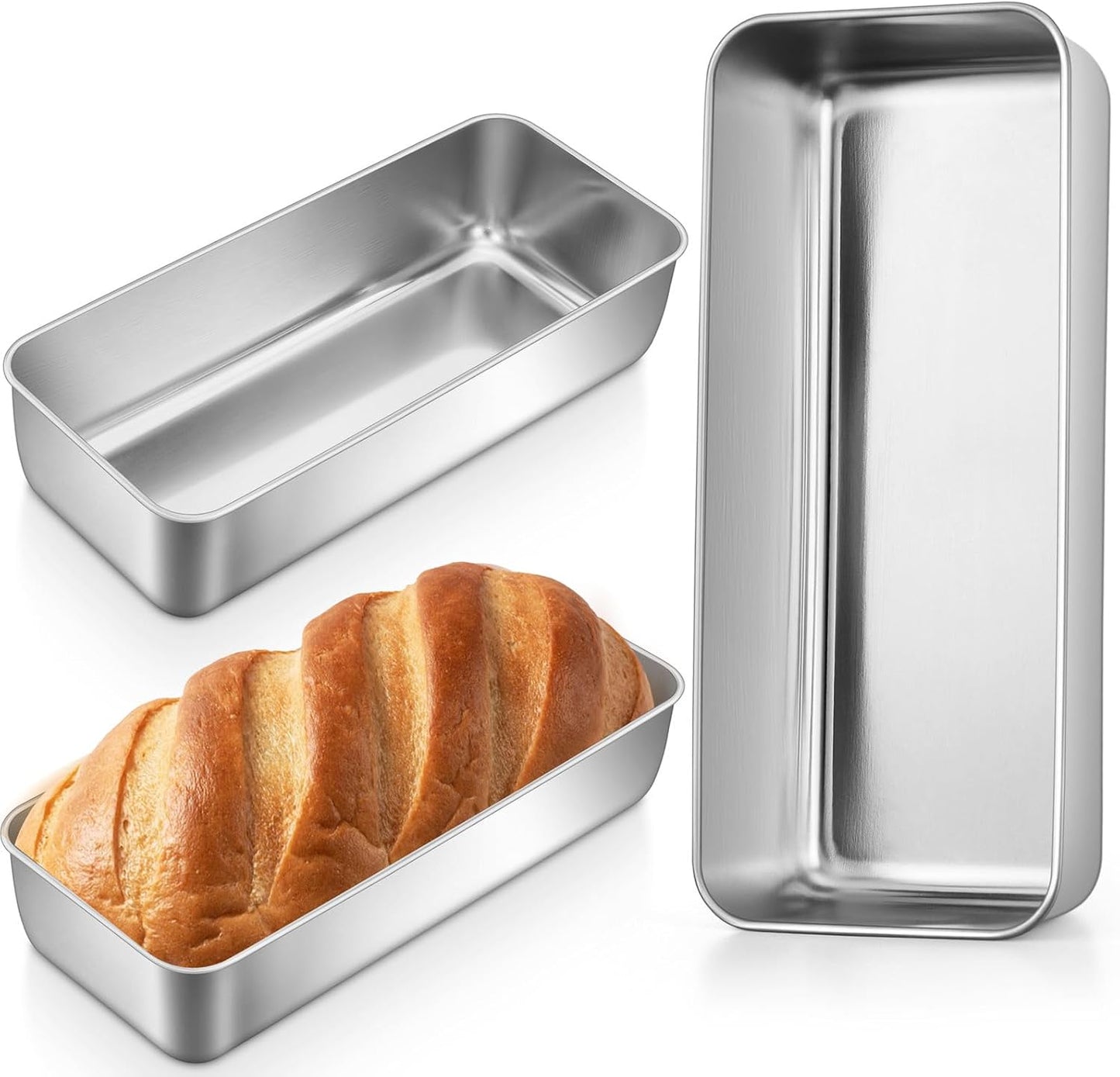 Moldes pan acero inox 30x13cm 3 Pzas horno lavavajillas