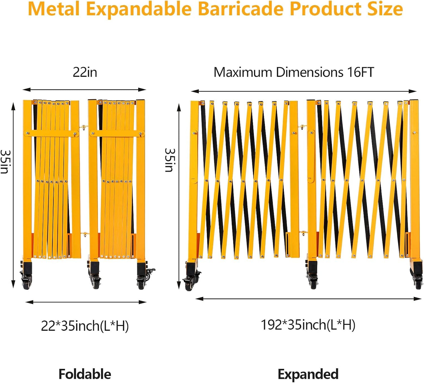 Barricada puerta seguridad plegable 16ft aluminio amarillo