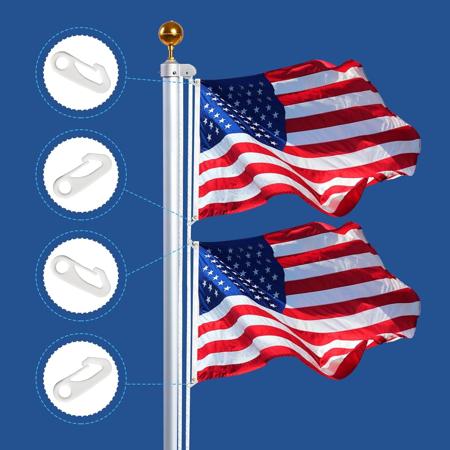 Ganchos nailon para asta bandera paquete 8