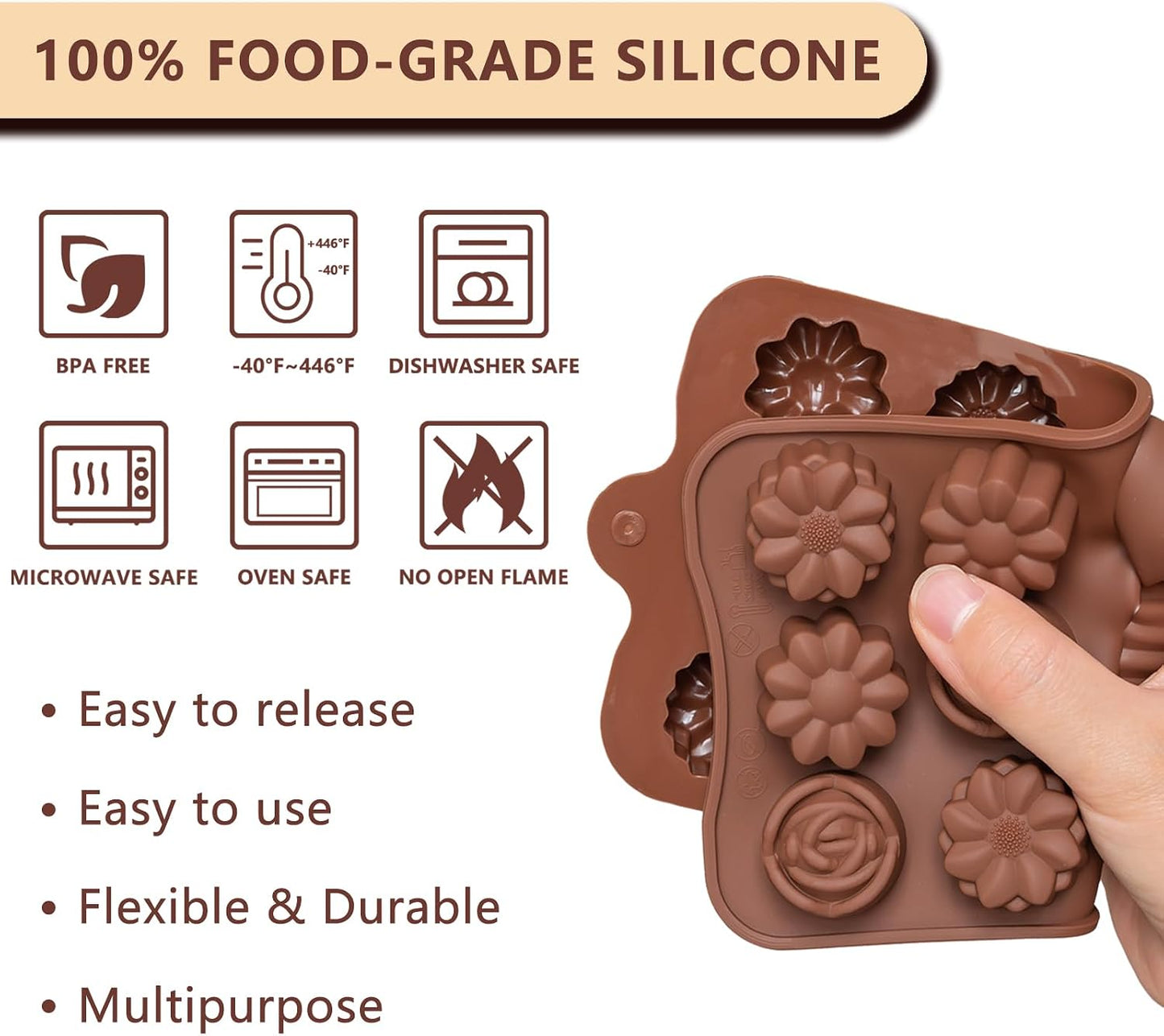Set 6 moldes silicona antiadherente para chocolate dulces gelatina