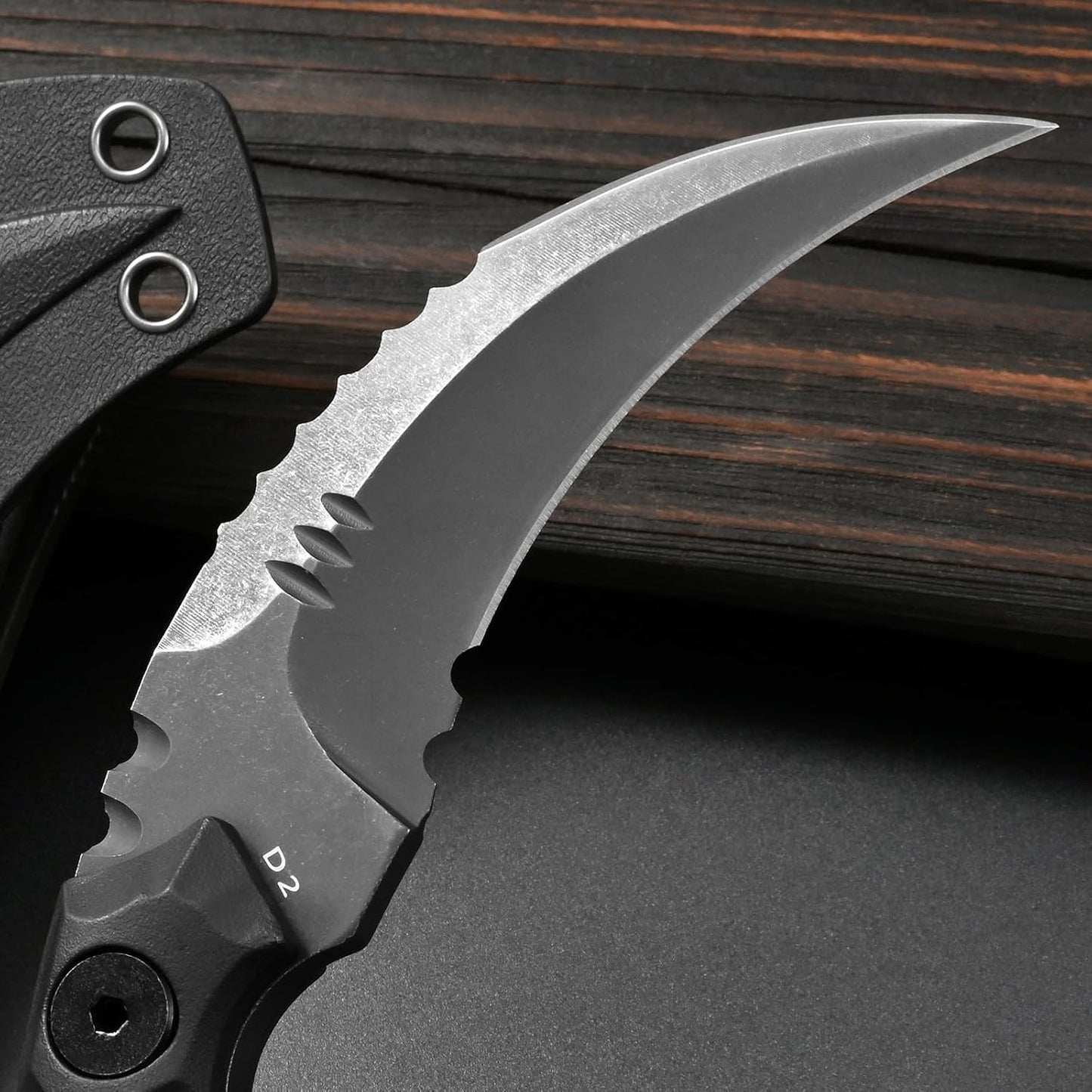 Cuchillo fijo D2 acero mango nylon Kydex camping caza EDC