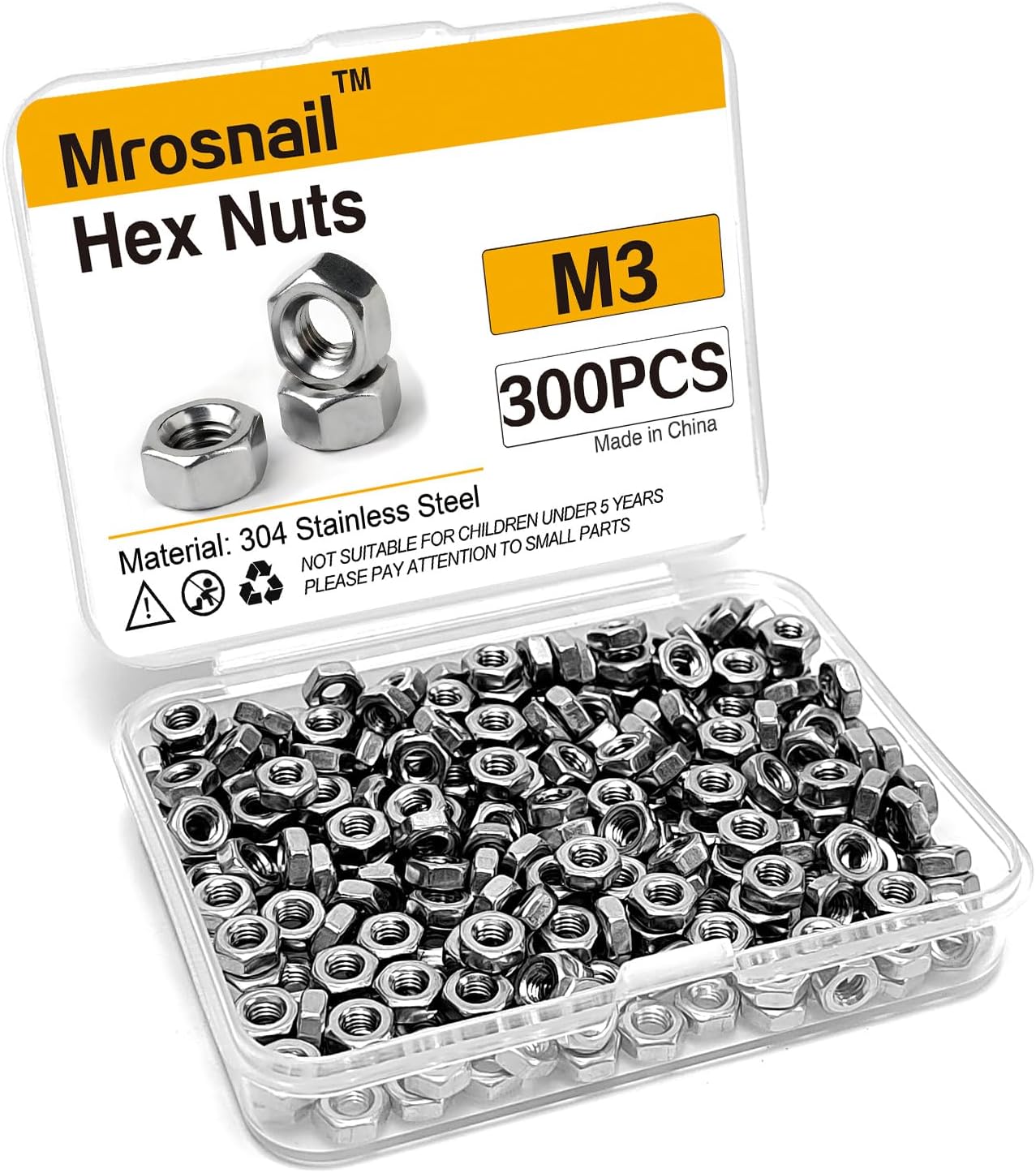 300 Tuercas M3 Acero Inox 304 para Electrónica y 3D