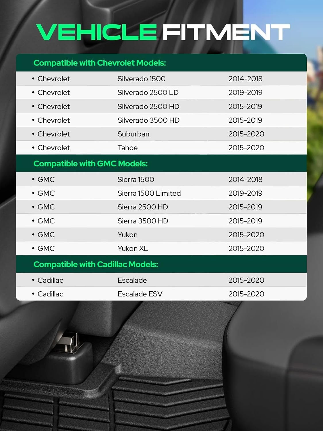 Alfombrillas TPE para Chevy Silverado Tahoe impermeables