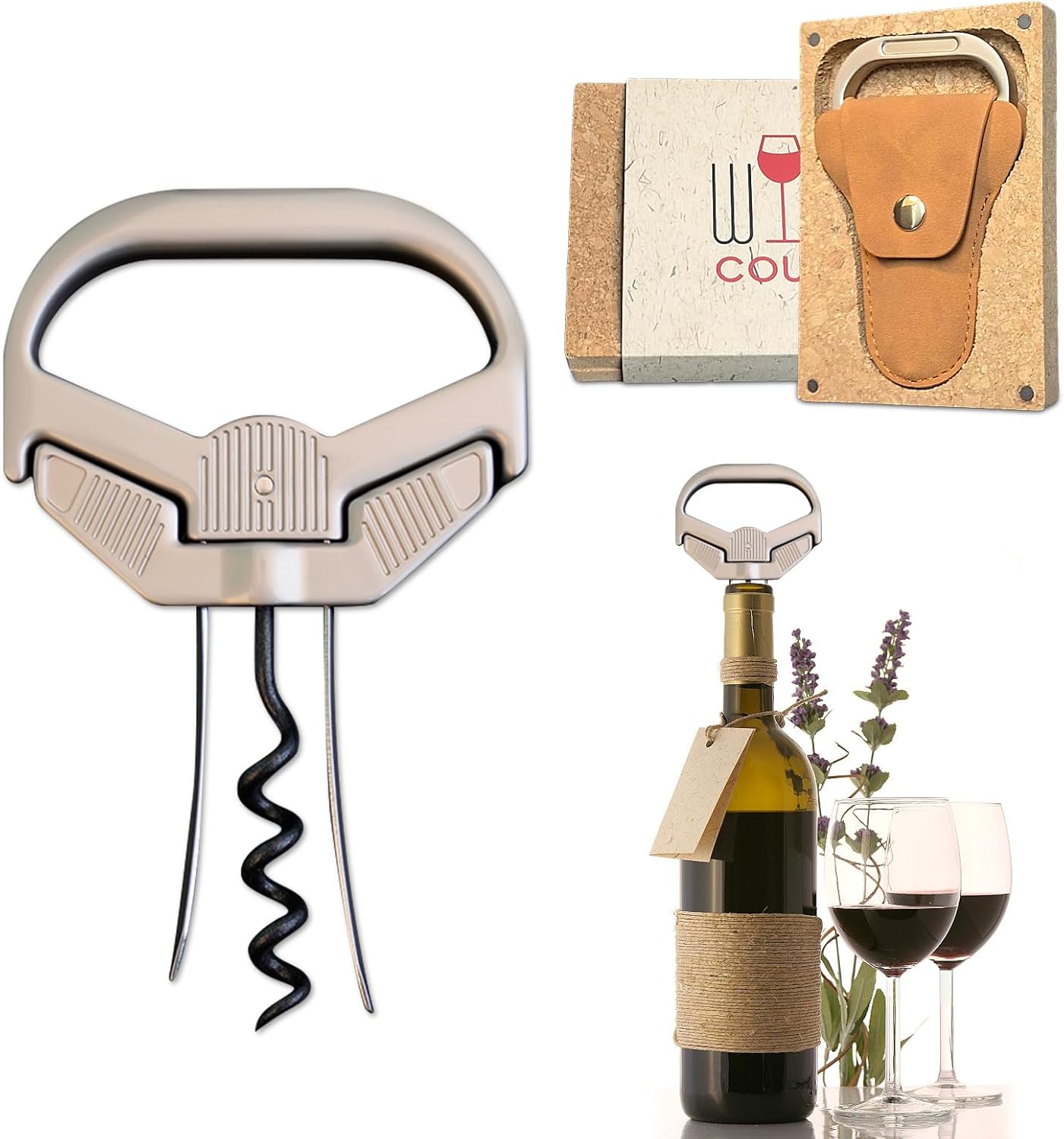 Abrevino 3 en 1 Ah con dos puntas y removedor de corcho para vinos viejos