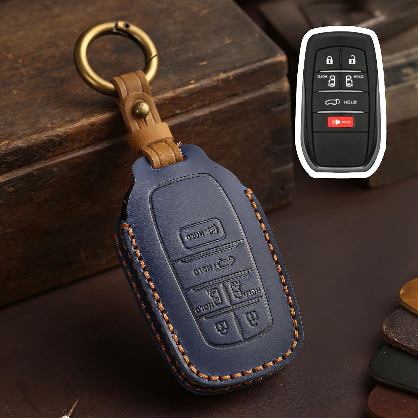 Funda cuero llavero 6 botones Toyota Sienna azul