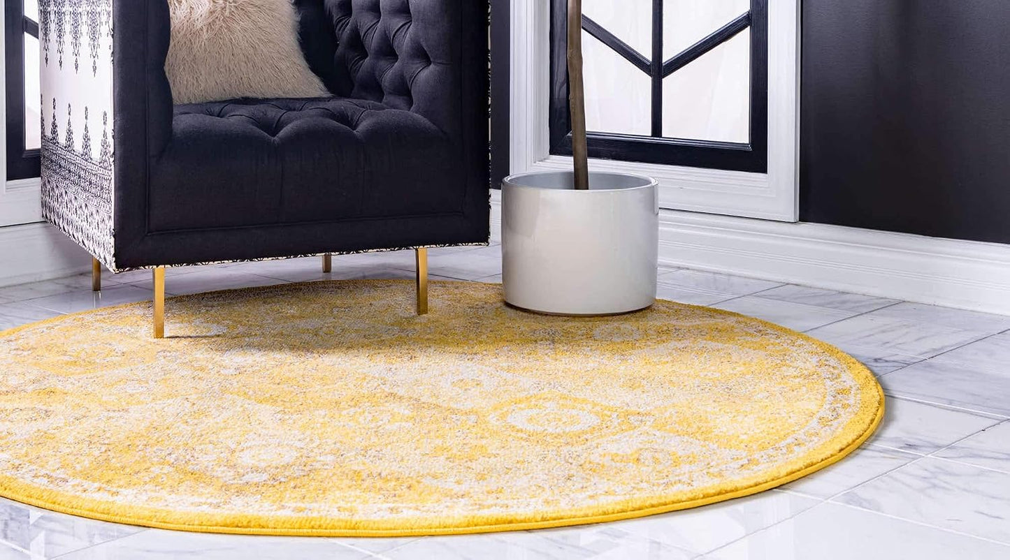 Alfombra área redonda 3ft3pulg amarillo/beige