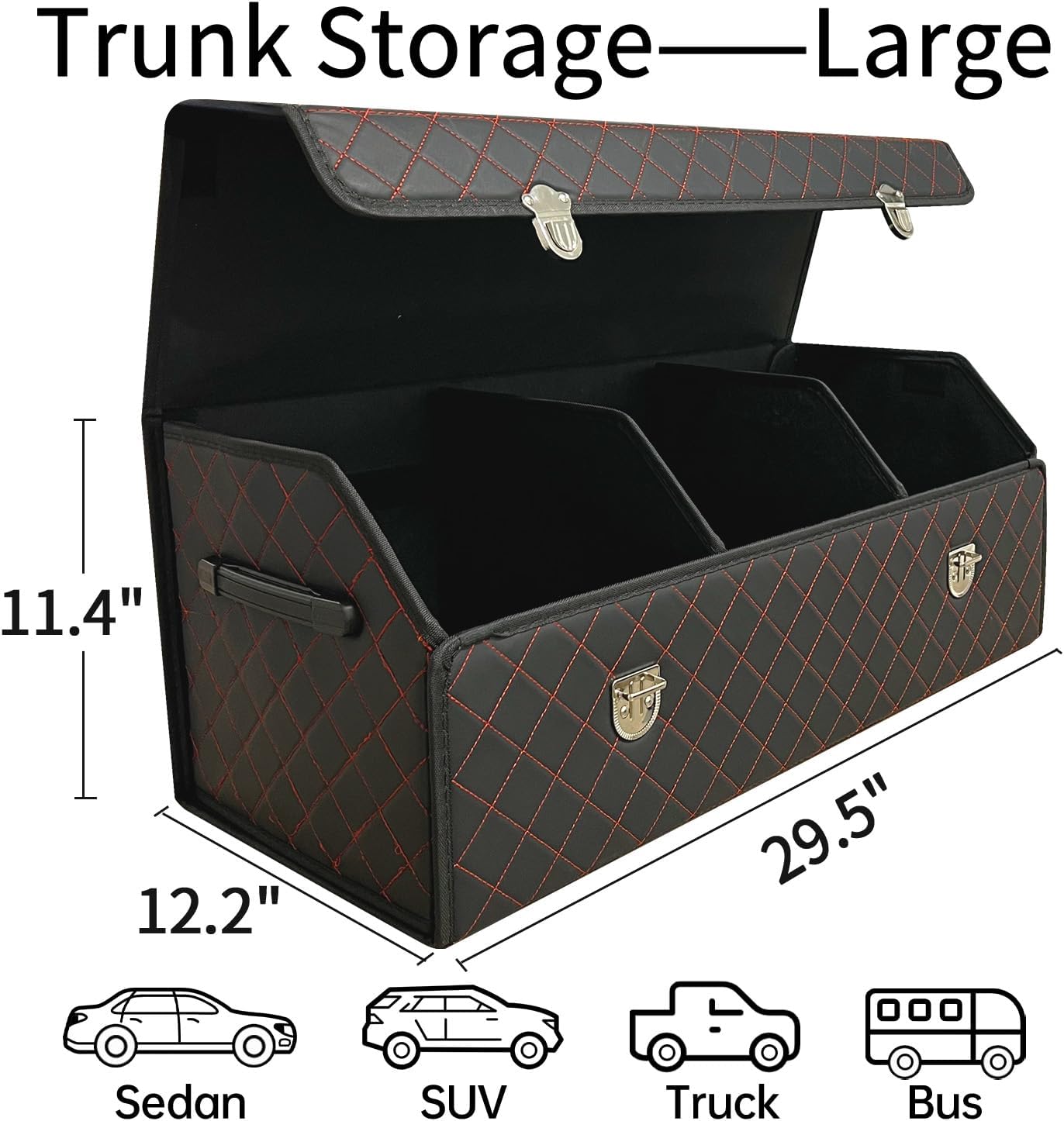 Organiz. maletero coche plegable cuero negro rojo a cuadros