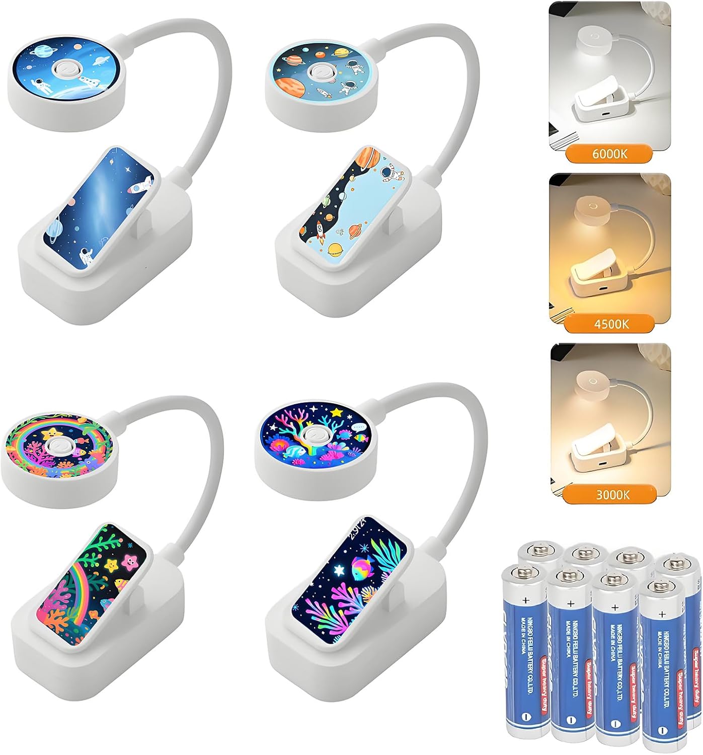 4 Luces libro ajustables 3 temperaturas con clip