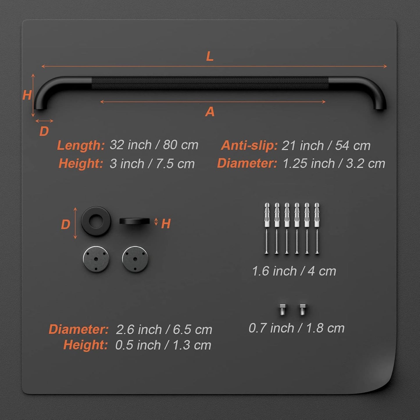 Barras agarre baño 32pulg antiderrap acero inox