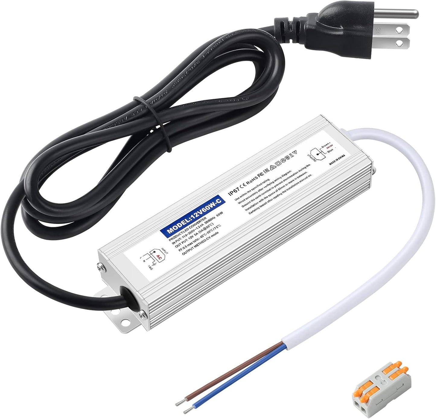Controlador LED 60W IP67 12V 5A con transformador 120V a 12V