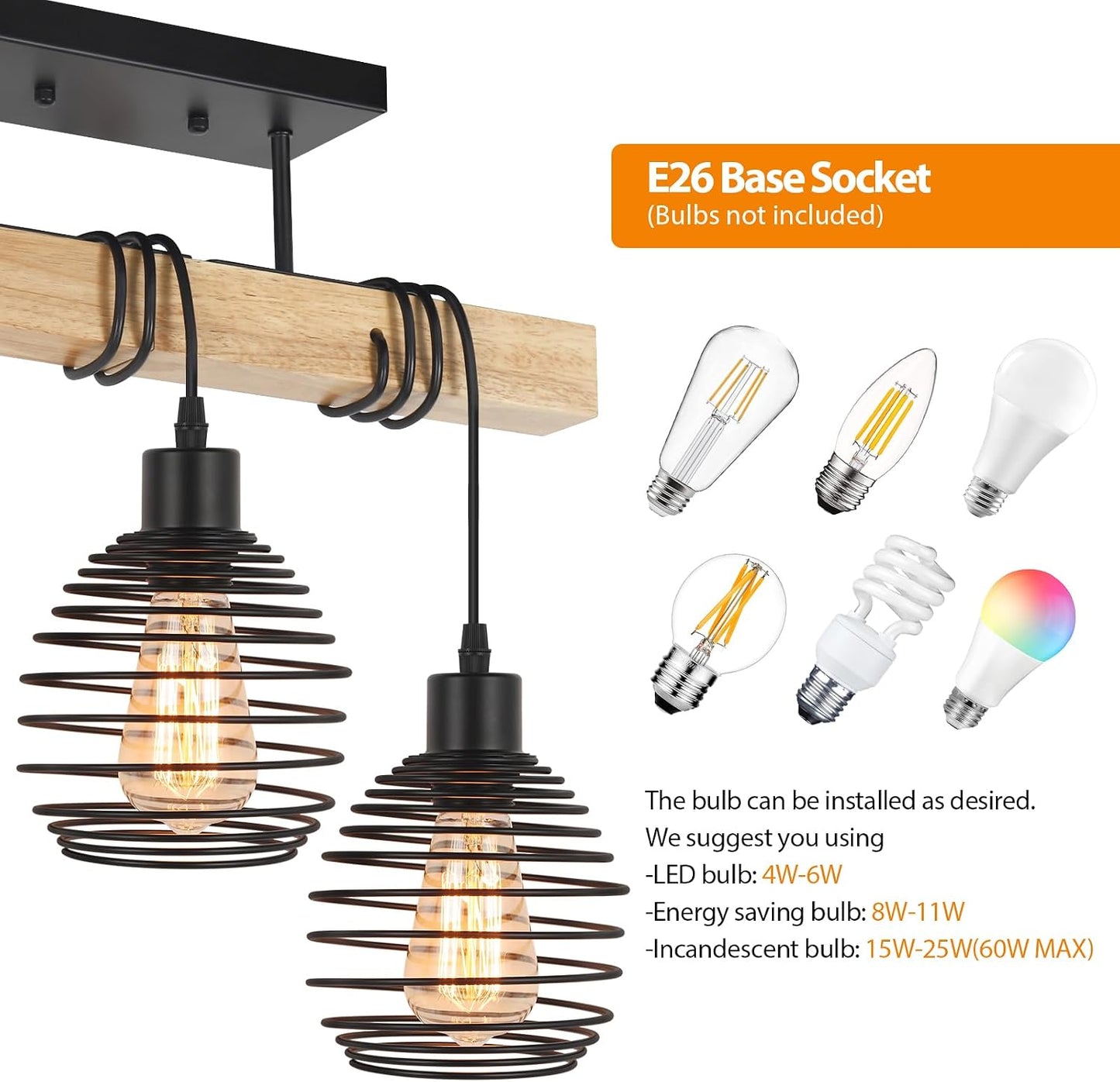Lámpara techo madera 3 luces industrial dormitorio