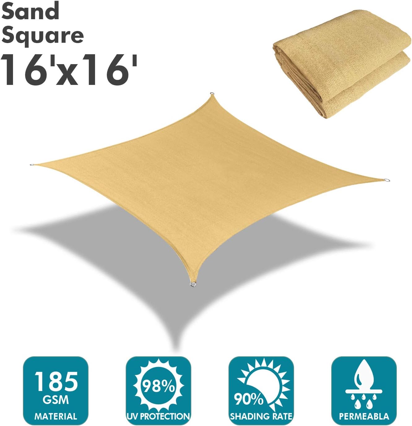 Toldo rectangular 16x16ft tela bloquea UV para patio jardín