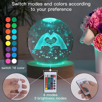 Luz Nocturna Bola Cristal 3D 16 Colores Control Remoto