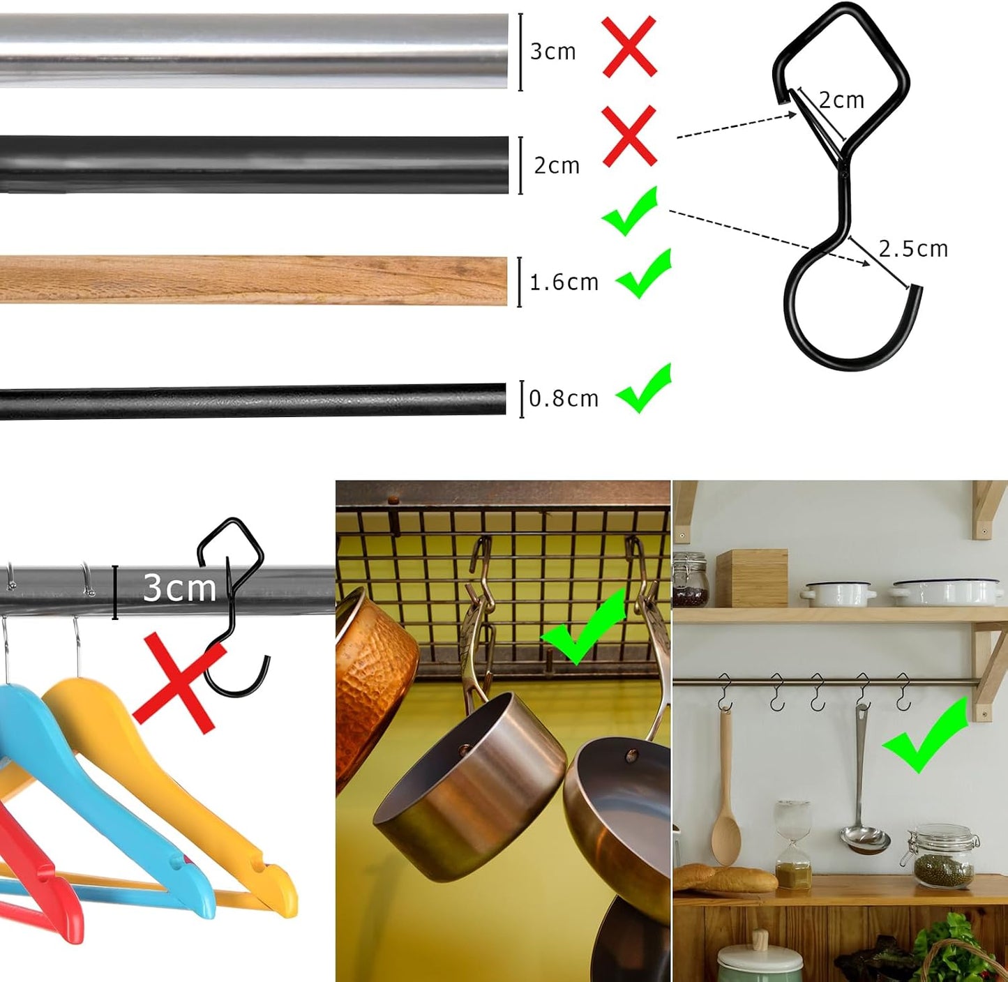 12 Ganchos 4" Hebilla Seguridad para Armario Negro