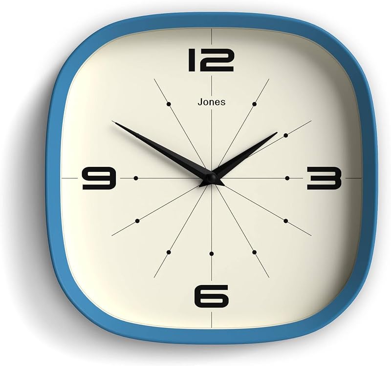 Reloj pared retro cuadrado 10pulg azul para cocina sala oficina