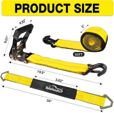 Correas amarre coche 2pulg x10ft ganchos J 10000lb set 4