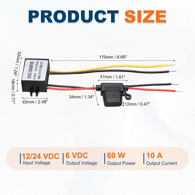 Convertidor CC 12/24V a 6V 10A 60W para coche