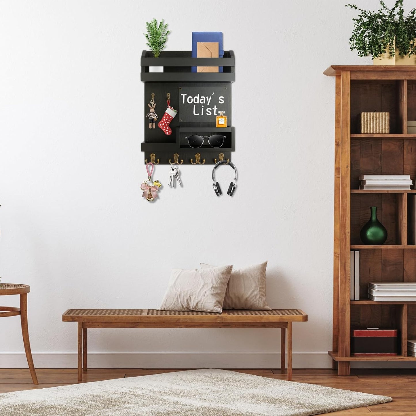 Soporte pared llaves madera maciza negro mate 12.5x16.5"