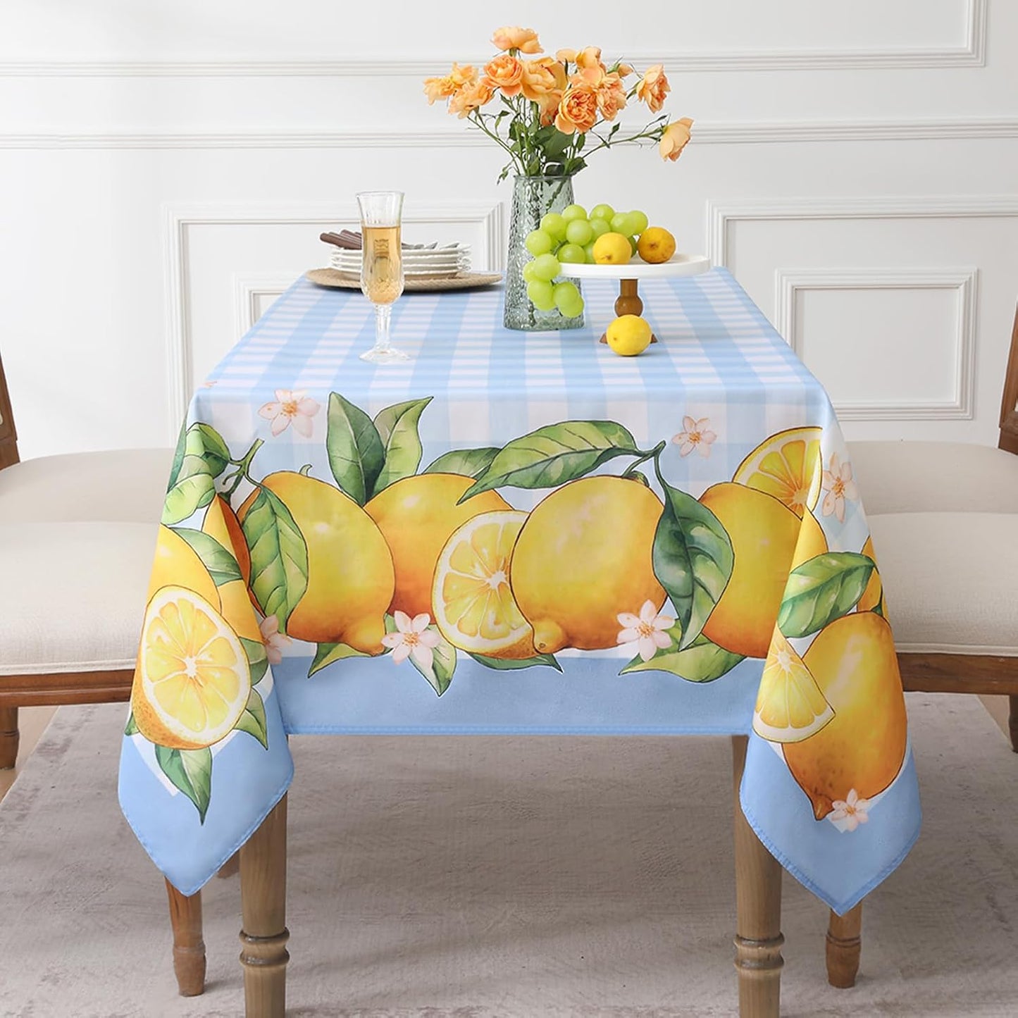 Mantel rectangular verano diseño búfalo flores azul 52x70pulg