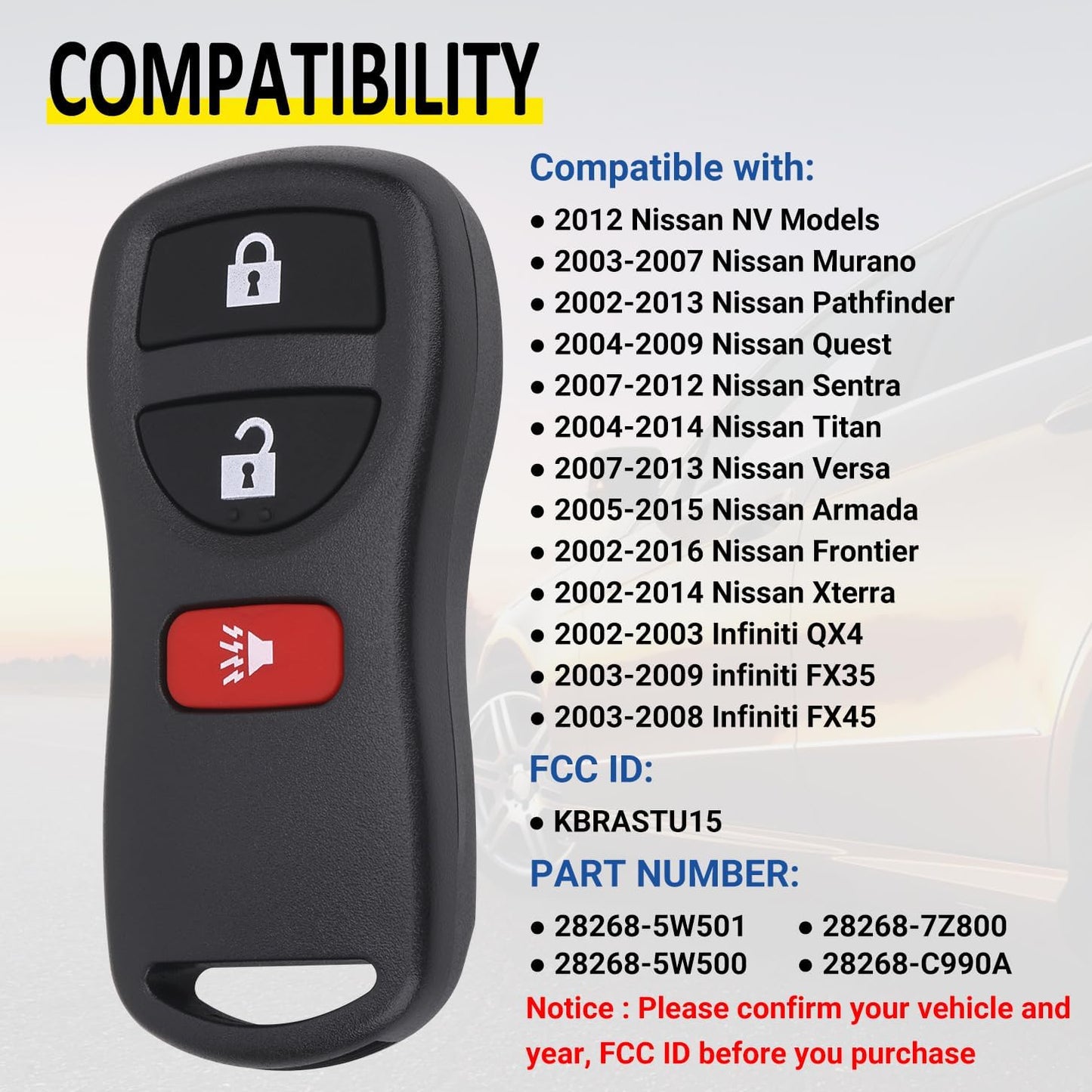 Llavero remoto sin llave comp Infiniti FX35 FX45 QX4 pack 2