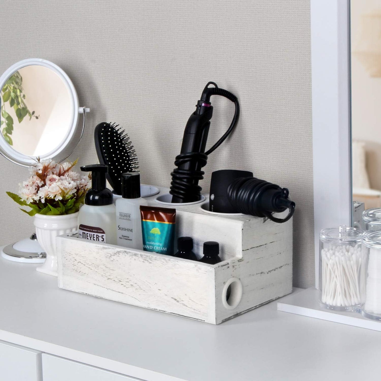 Organiz. herramientas cabello madera soporte secador baño